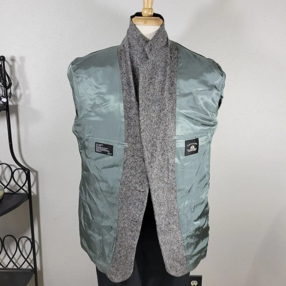Stafford Options Men's‎ Tweed Sport Coat Blazer Two Button Gray Wool Size 46R